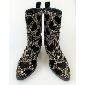 NIB LOVE MOSCHINO Heeled Western Heart Print Boots Size 39